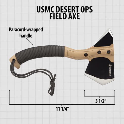 Field axe with dimensions and paracord handle