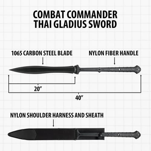 Diagram of Combat Commander Thai Gladius Sword with dimensions