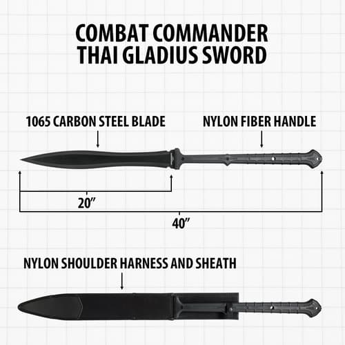 Diagram of Combat Commander Thai Gladius Sword with dimensions