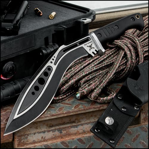 Kukri knife on ropes and tactical gear