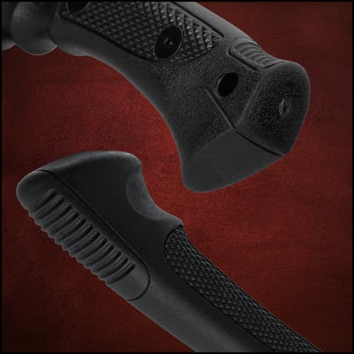 Close up images of the handles of the Training Spartan Sword and Training Battle Axe included in the Tactical Arsenal Bundle.