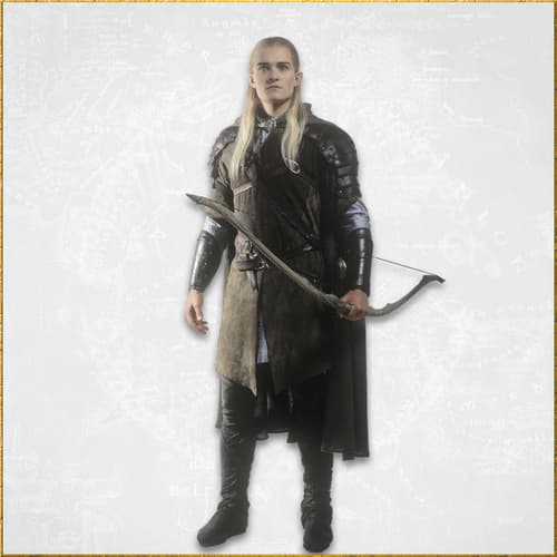 Person in medieval armor holding a bow, standing