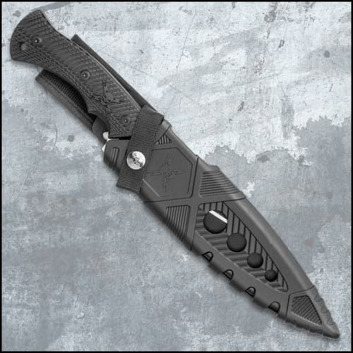 M48 Liberator Sabotage II Combat Knife With Sheath - Cast Stainless Steel, Black Oxide Coating, Layered G10 Handle - Length 13 1/2”