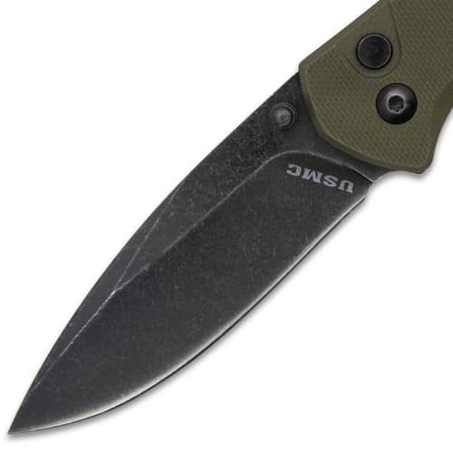 USMC Folding Knife blade close up