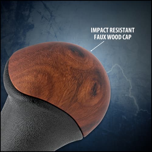 Impact-resistant faux wood cap on walking stick