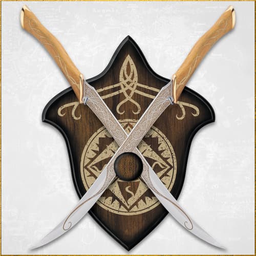 Two crossed knives on a decorative wall mount