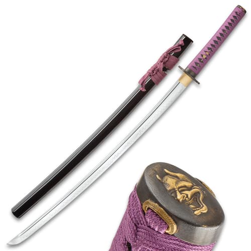 Sokojikara Joker Katana With Scabbard - T10 Clay Tempered Steel Blade, Genuine Black Rayskin, Brass Fittings -Length 39 1/4”