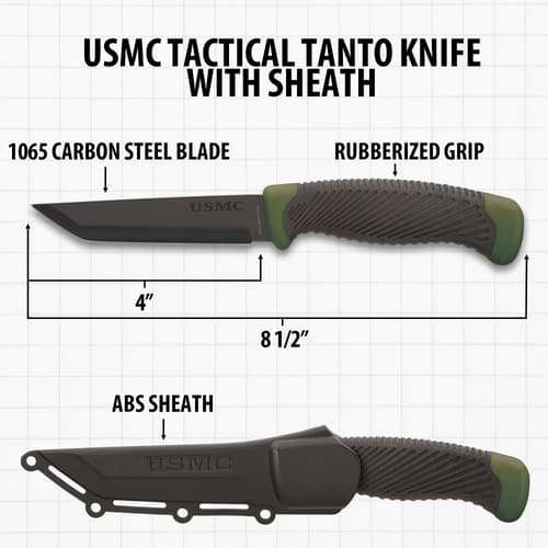 Tanto knife with dimensions and ABS sheath