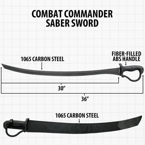 Diagram of Combat Commander Saber Sword with dimensions