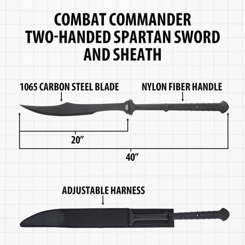 Diagram of Spartan sword with dimensions and sheath