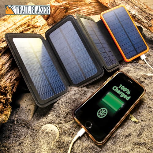 Trail Blazer solar charger charging a phone outdoors