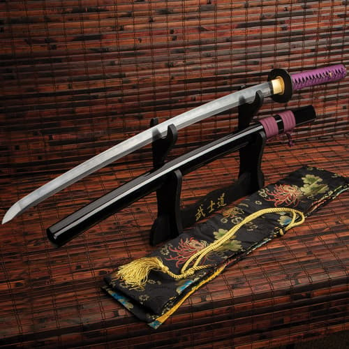 Sokojikara Joker Katana With Scabbard - T10 Clay Tempered Steel Blade, Genuine Black Rayskin, Brass Fittings -Length 39 1/4”