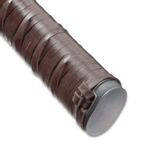 Shikoto Rurousha Handmade Katana / Samurai Sword - Hand Forged Damascus Steel; Engraved Kanji, Twin Fullers, Unique Genuine Leather Wrapping, Cast Tsuba - Functional, Battle Ready, Full Tang Tanto