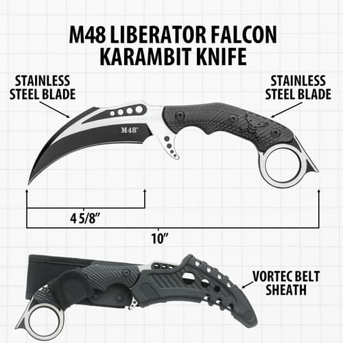 M48 Liberator Falcon Karambit Knife with specifications