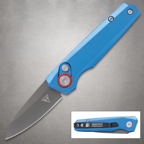 Blue folding knife with stainless steel blade