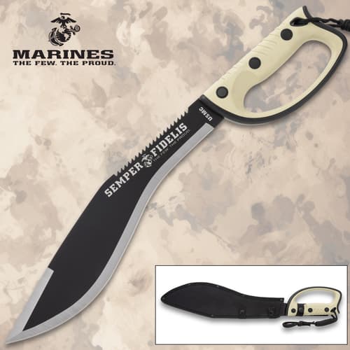 USMC kukri knife with sawback blade and sheath