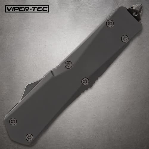 Handle view of Viper Tec Ghost Series Black Tanto OTF Knife