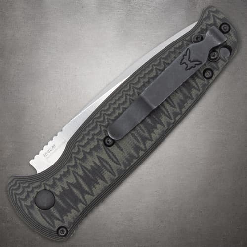Closed Benchmade knife showing clip and handle design