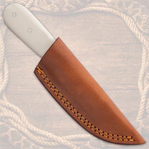 Knife in a brown leather sheath