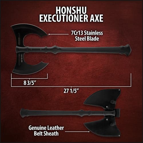 Diagram of Honshu executioner axe with dimensions and features