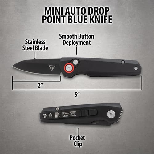 Diagram of mini auto drop point blue knife