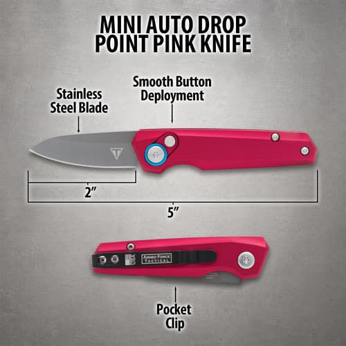 Diagram of mini auto drop point pink knife