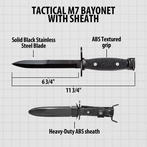 Diagram of M7 bayonet with measurements and features