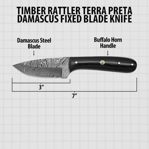Diagram of Timber Rattler knife with dimensions and labels
