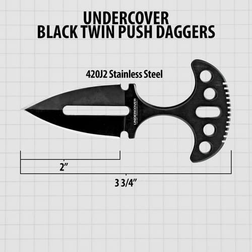 Diagram of black twin push dagger with measurements