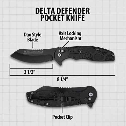 Diagram of Delta Defender pocket knife with measurements