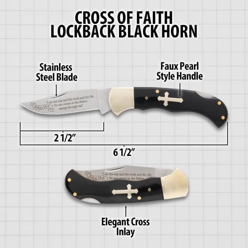 Diagram of knife with measurements and features labeled