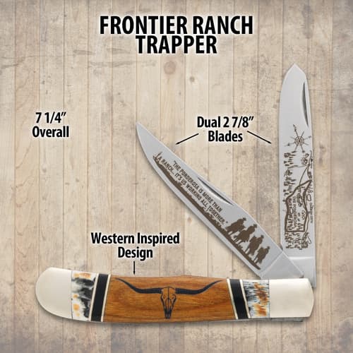 Frontier Ranch Trapper knife with dual blades and western design