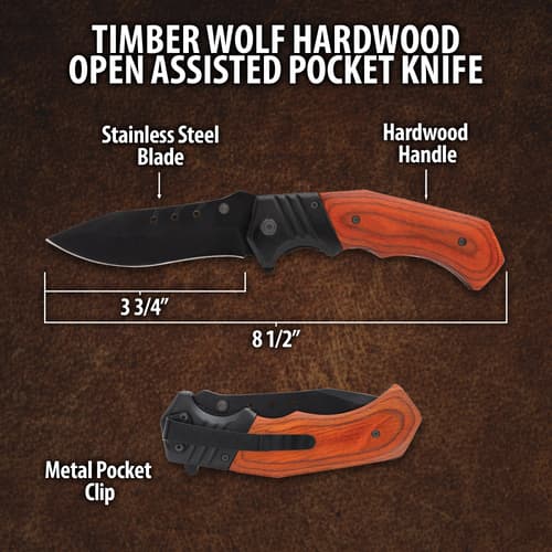 Diagram of Timber Wolf pocket knife with dimensions