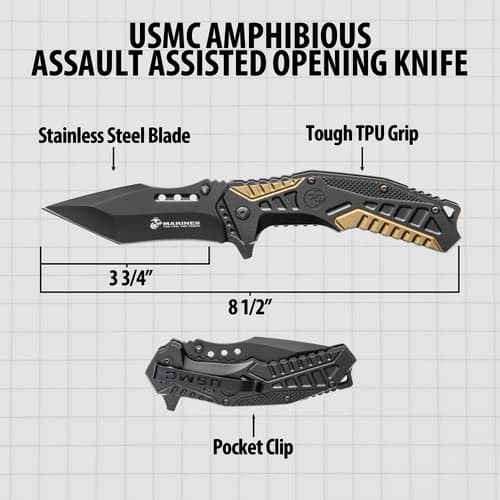 Diagram of USMC knife with measurements and features
