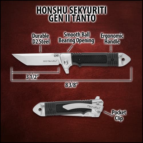 Honshu Sekyuriti Gen II Tanto knife with dimensions