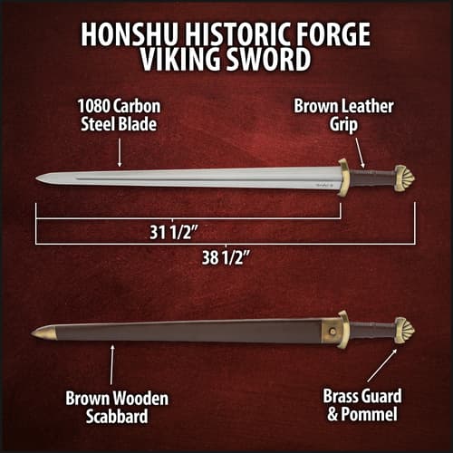 Diagram of Honshu Viking sword with dimensions and features