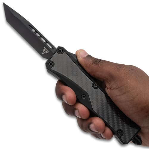 Black Sentinel Tanto OTF Black in hand