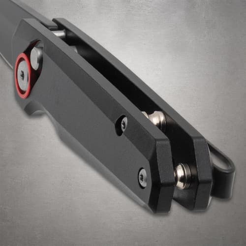 Close-up of knife handle and locking mechanism