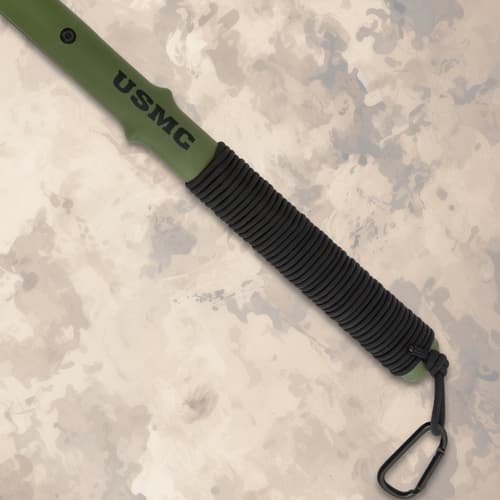 Close-up of the cord-wrapped handle with carabiner
