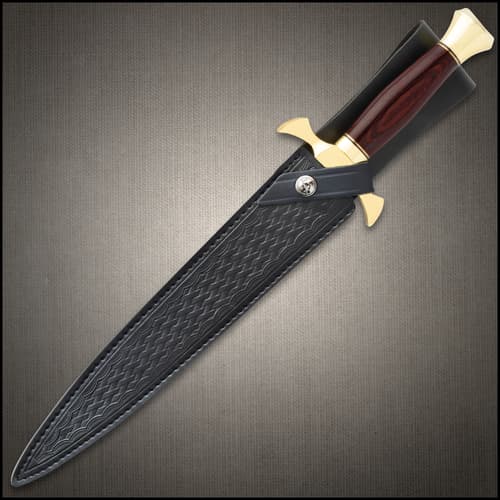 Dagger sheathed in a black leather case