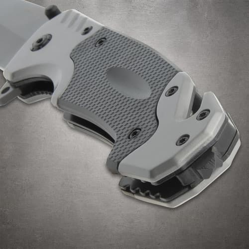 Close-up of Rampage knife handle and pommel