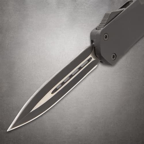 Partially open tactical knife blade