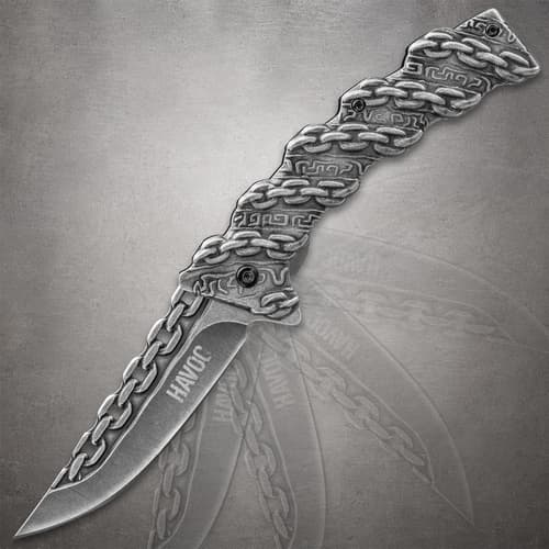 Open knife with chain design on blade and handle