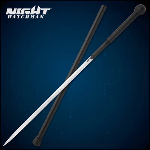 Full image of the Night Watchman Sword Cane and sheath.