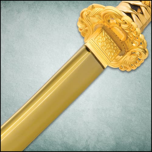 Shinwa Golden Knight Katana Sword with Wooden Scabbard - 1045 High Carbon Steel - Genuine Ray Skin