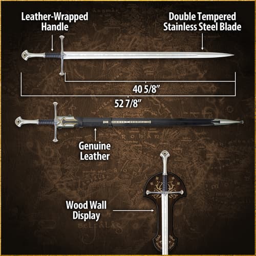 Dimension shot of Anduril and its Scabbard