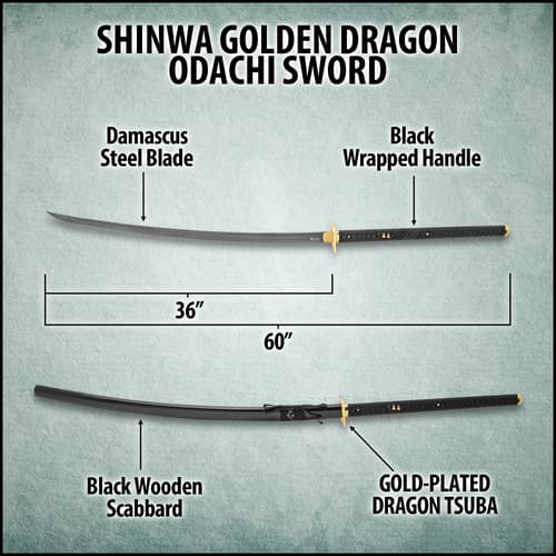 The hand-lacquered, black wooden scabbard protects the blade while adding classic style to this 60” overall katana