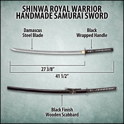 Shinwa katana handle shown wrapped with black nylon cord.