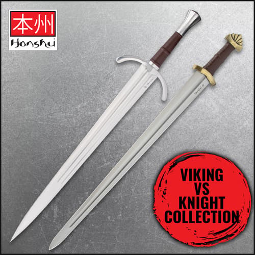 Two swords from the Viking vs Knight collection on a textured background