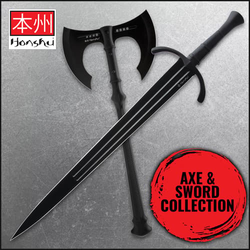 Black axe and sword collection with red label